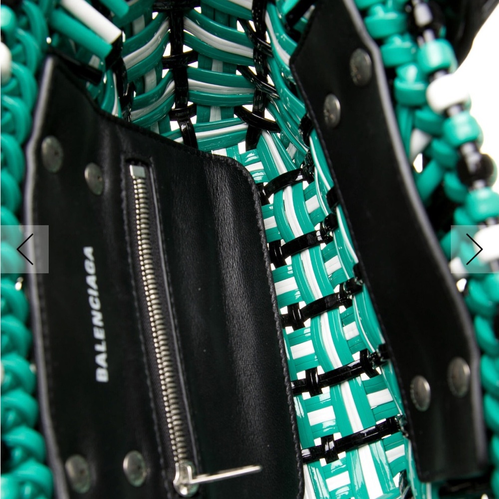 Balenciaga Green, White & Black Woven Tote - Picture 6 of 8